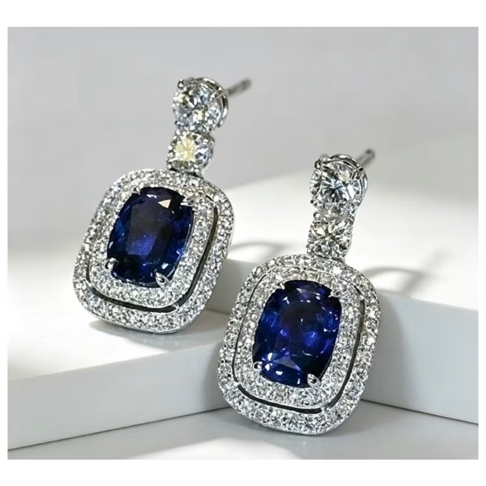 Unbranded Blue Sapphire and Diamond Halo Drop Earrings